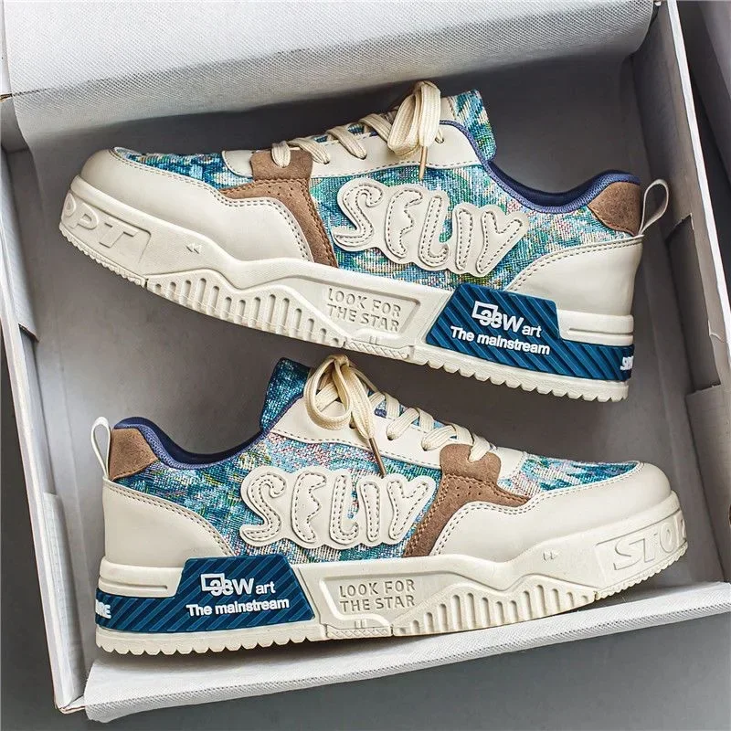 

Мужские удобные кроссовки 2024, модная парусиновая обувь в Корейском стиле, Уличная обувь на шнуровке с цветными застежками для скейта, кроссовки для мужчин