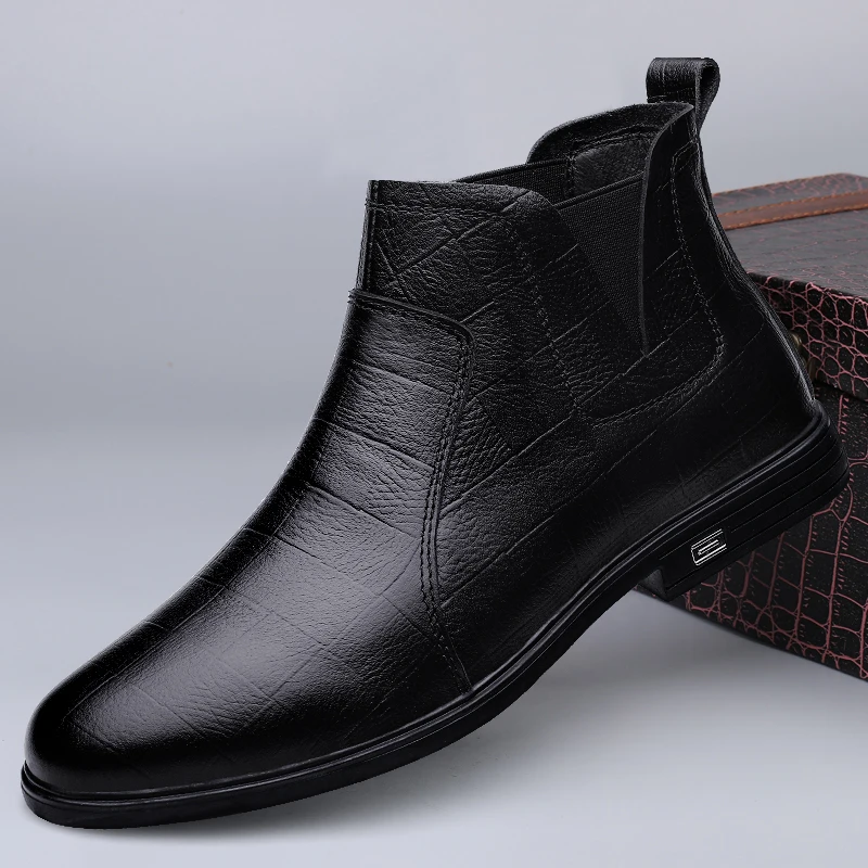 Tanio Oryginalne skórzane buty męskie slip on fashion botki zimowe