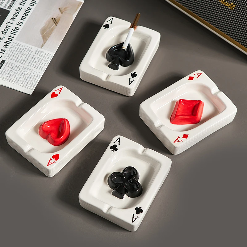 Playing Card Ashtray Home Decoration Modern Meeting Room Desk Ornaments Simple Smoking Accessories Decorative Ash Tray