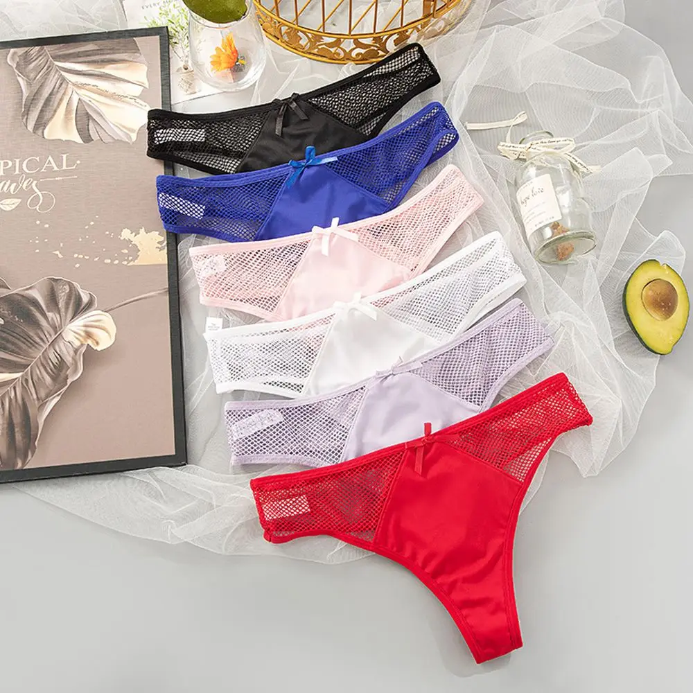 Ropa de rejilla transparente para mujer, lencería femenina ultrafina con lazo, bragas de cintura de algodón con de seda de _ - AliExpress Mobile