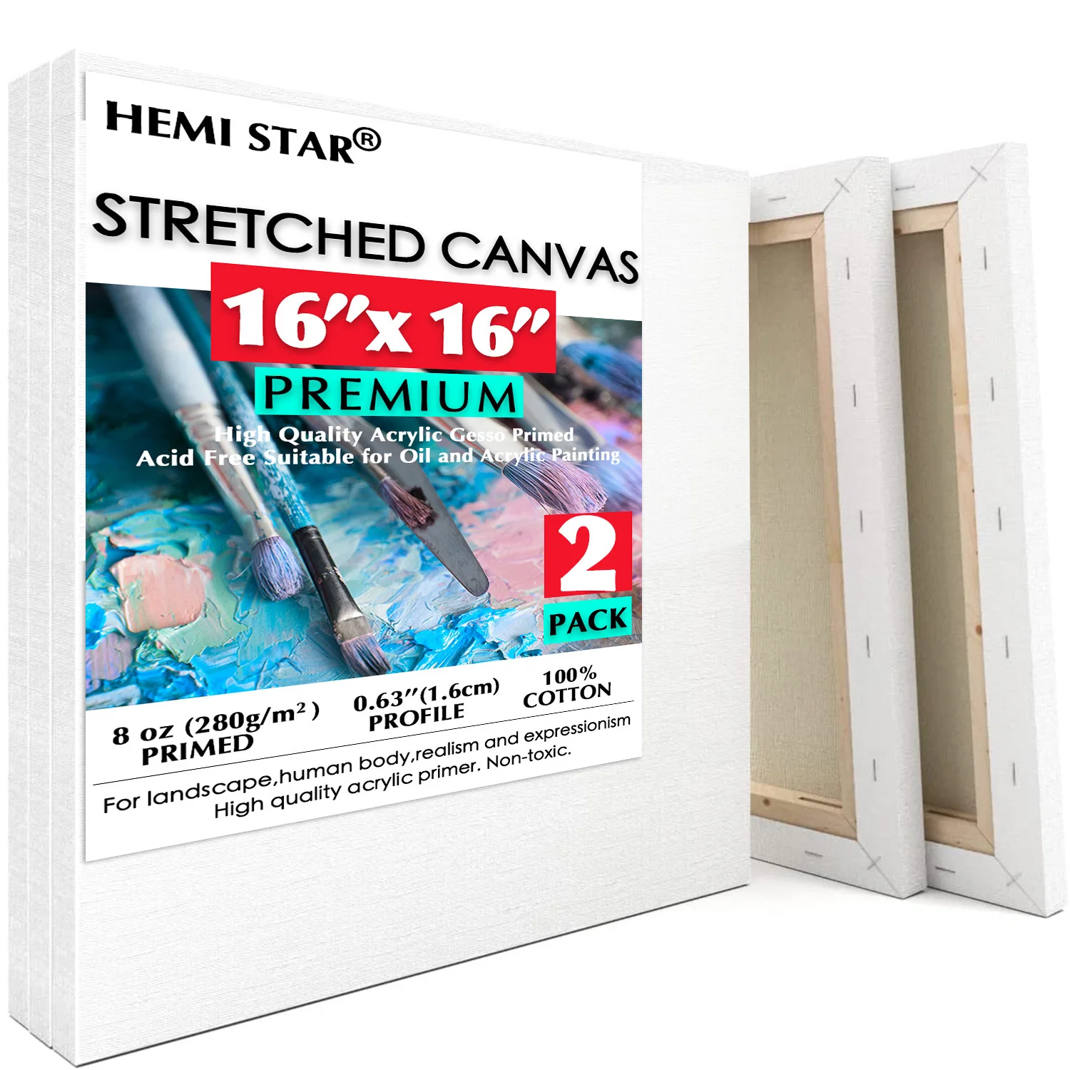 

2 Stretched Canvases for Painting 40x40cm,16x16 inch Primed White 100% Cotton Blank Canvas Boards for Painting 8 oz Gesso-Primed