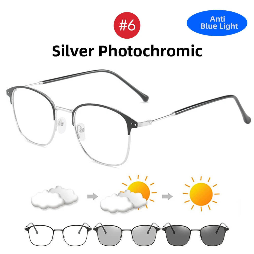 Metal Photochromic Blue Light Blocking Glasses Men Square Color Change UV400 Chameleon Women Goggles Anti Filter Sunglasses blue light blockers