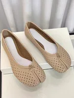 Summer Women Breathable Hollow Out Sheepskin Genuine Leather Flats Shoes Slip On Loafers Bowknot Slip Toe Moccasin Gommino Shoes 2