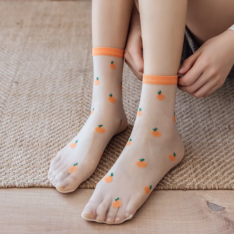 Medium Length Socks Mid Tube Socks Midlength Socks Medium Tube Socks Womens Socks Women Socks 5 Pairs Colorful Summer Transparent Lace Fruits Women Tulle Socks Middle Tube