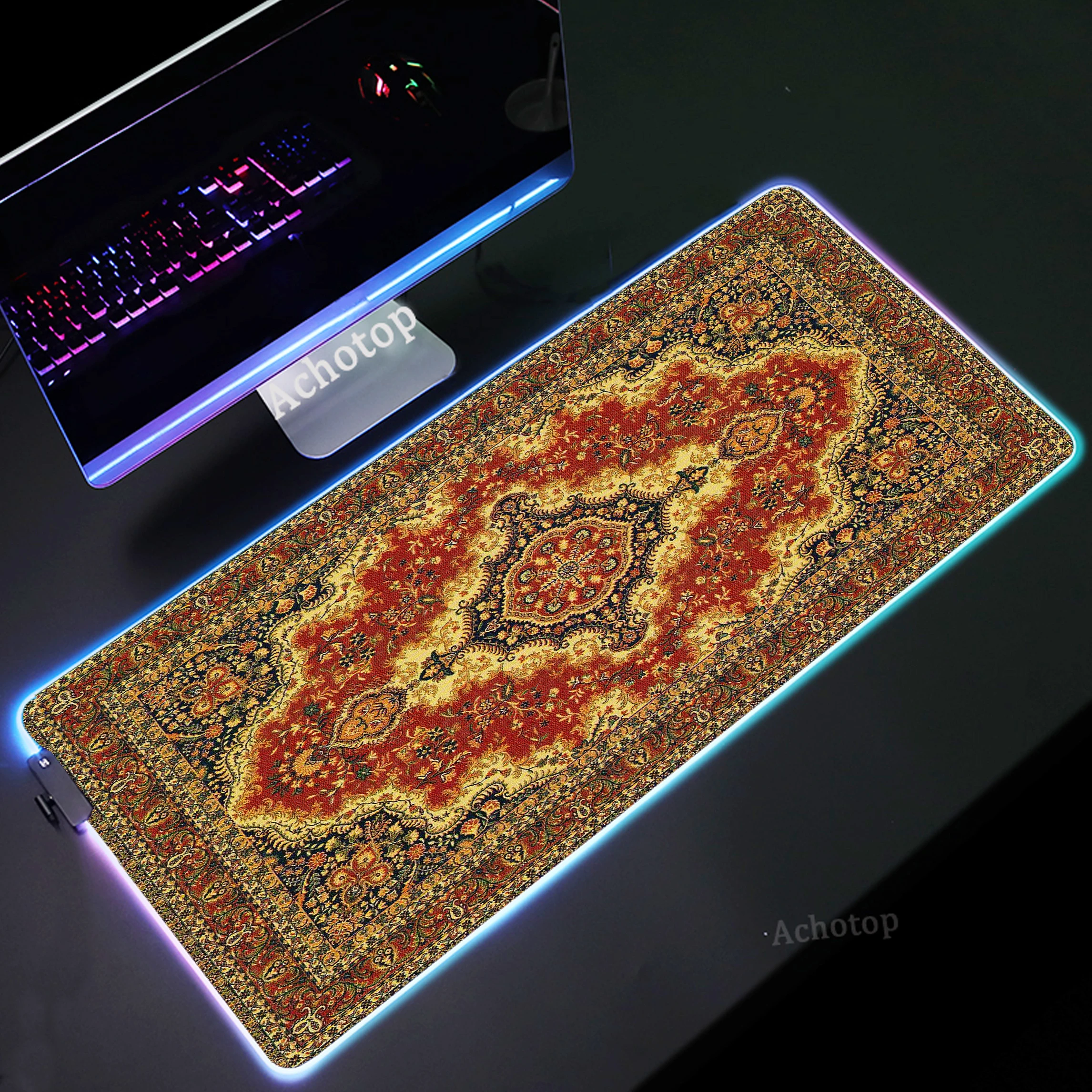 

Персидский коврик, большой коврик для мыши RGB, Настольный коврик для мыши для ноутбука, коврик для мыши с закругленными краями, геймерские коврики для клавиатуры, игровые аксессуары, коврик