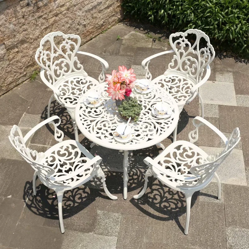 Outdoor Cast Aluminum Tables And Chairs Courtyard Garden Hotel Urniture Terrace Combination leisure Metal Round Patio Table
