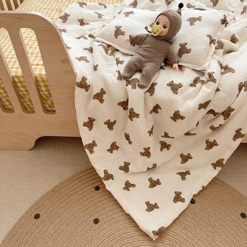 Cotton Muslin Baby and Toddler Quilt Bear Quilt Blanket Baby Boys' Crib Blanket