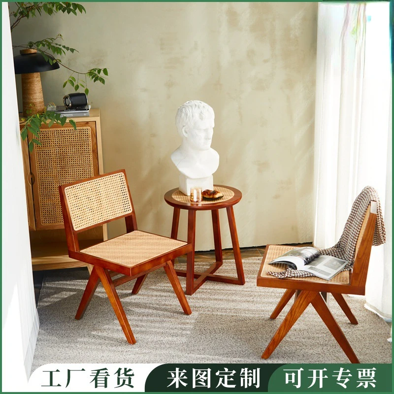 

The product can be customized.B&B hotel creative dining chair, Nordic home solid wood rattan backrest stool, simple living