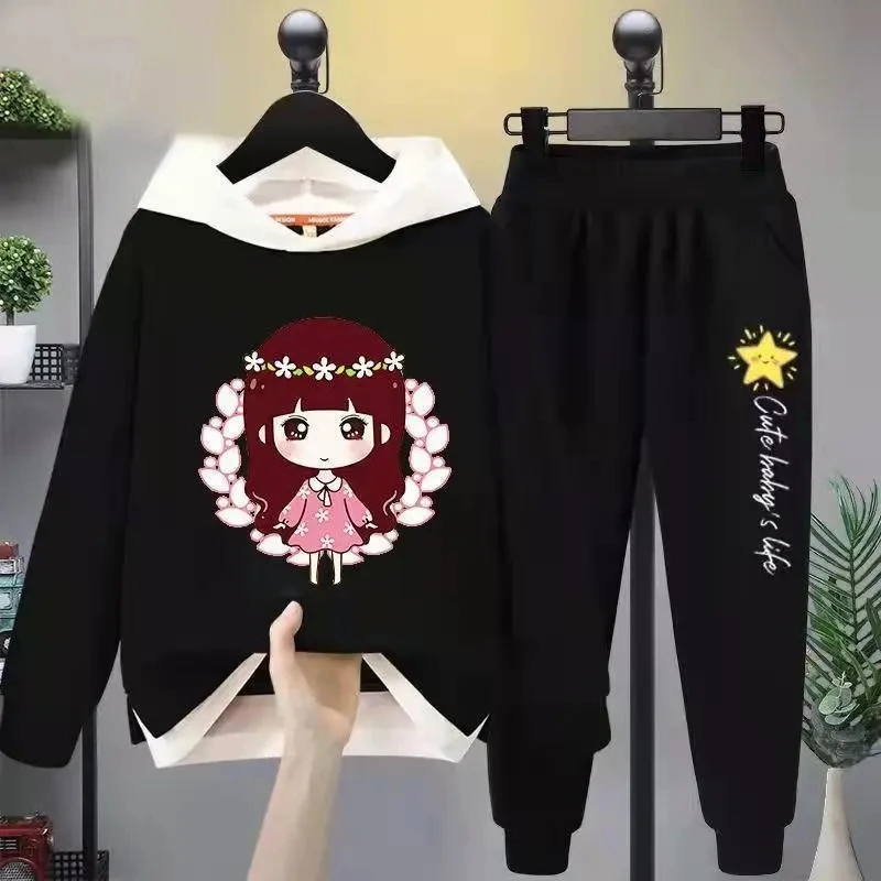 Girl Casual Set 2Pcs Spring Autumn Toddler Girls Cartoon Hooded Coat T-shirt Pants Students Tracksuit kids clothing set girls clothing set