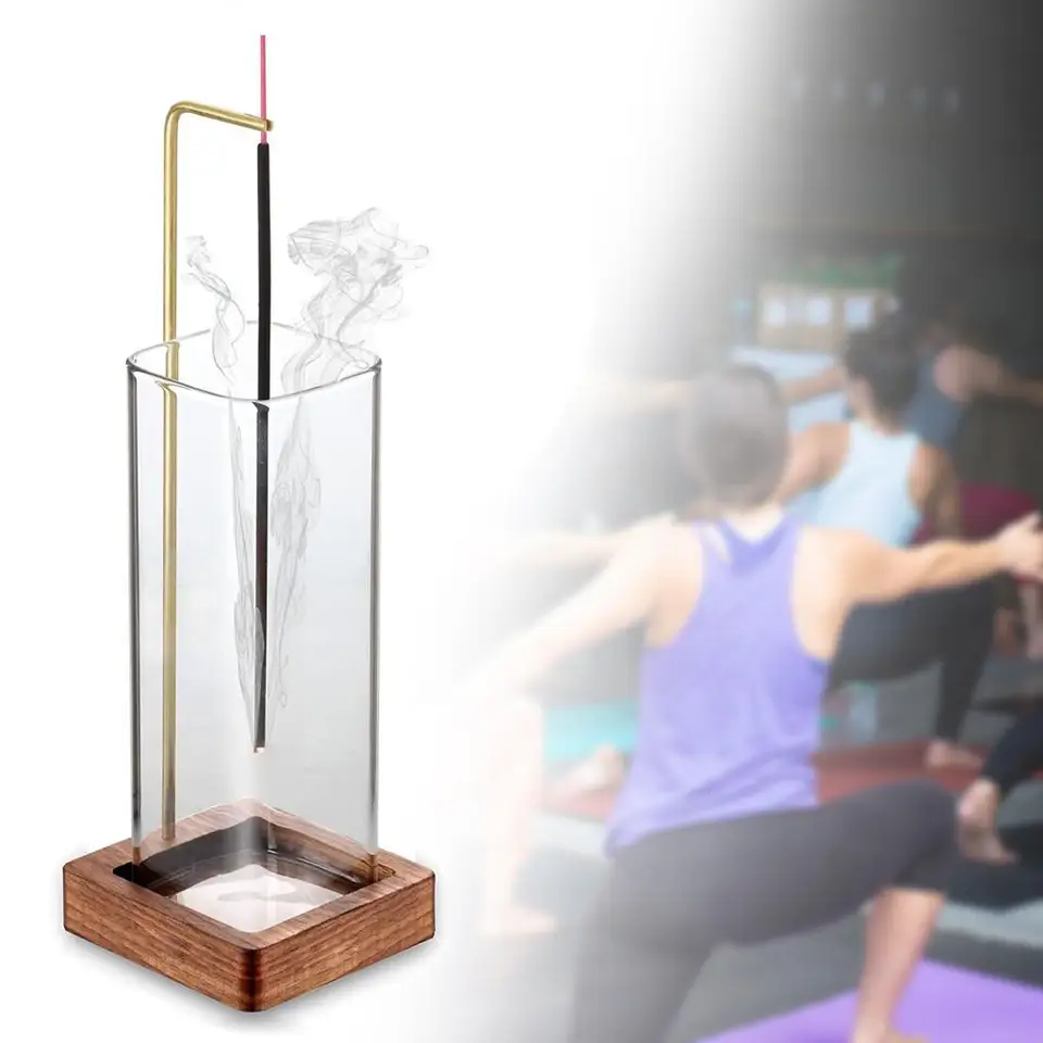 VFANDV Porta Incenso Capovolto In Legno Di Noce Con Coperchio In Vetro – Bruciatore Con Raccoglitore Cenere, Per Bastoncini. Ideale Per Meditazione, Yoga, Relax.