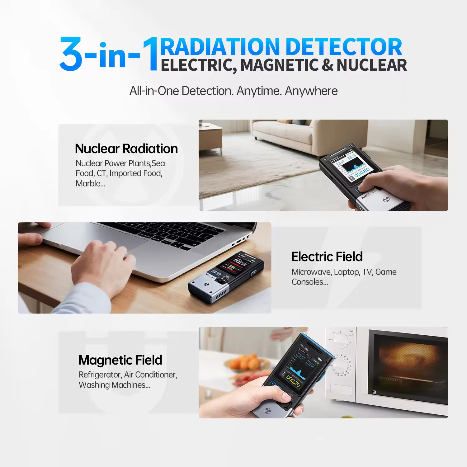 3-IN-1 Electromagnetic Nuclear Radiation Detector Electric & Magnetic Field Strength Meter RF Power Temperature FNIRSI GC-03 radiation detector emf meter tester