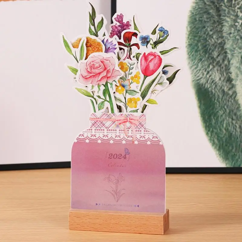 Bloomy Flowers Desk Calendar Creative Vase Shaped Calendar New Year Monthly Planner Home Office Desk Decor Gift