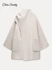 Winter Woolen Women's Scarf Collar Coat Solid Pockets Long Sleeve Loose Midi Overcoats 2024 Autumn Winter Lady Fashion Outwear 5