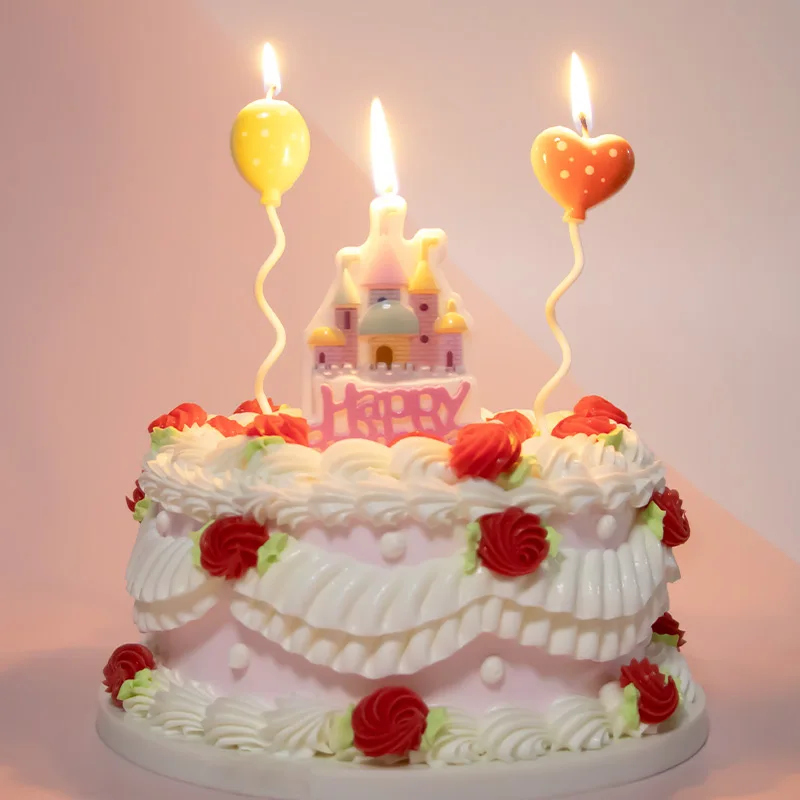 

Castle Candle Children's Birthday Party Princess Pink and Blue Balloon Cake Topper Baking Supplies Boy's Happy Birthday Party