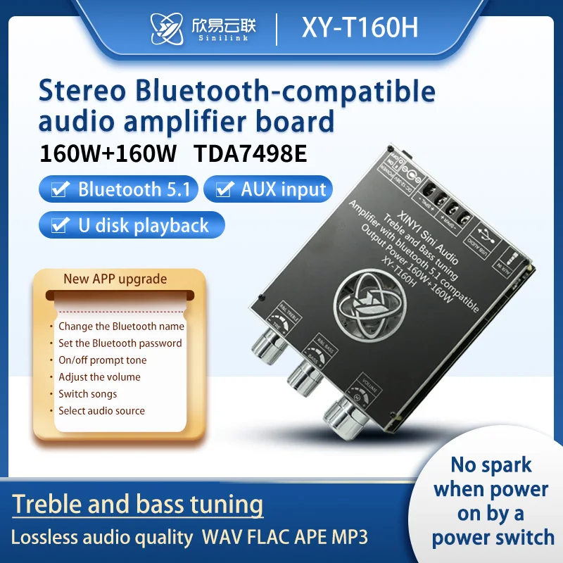 Placa de Amplificador Estéreo Tpa3116d2 Tpa7498e Bluetooth 5.0 Hifi 2.0 Canais 50w 100w 160w Bass Note Tuning Tuning Amp