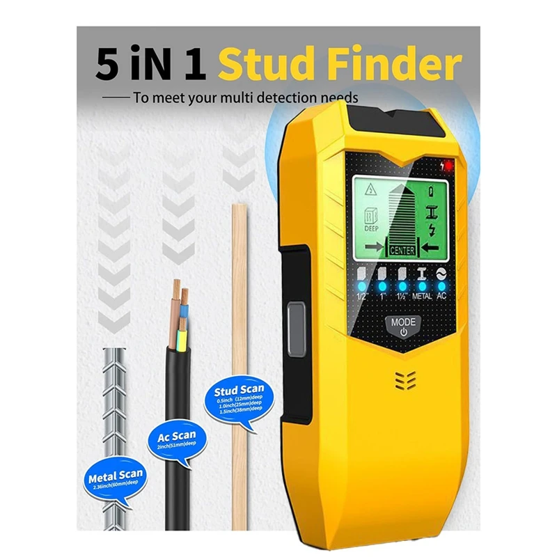 ZIZI Stud Finder Wall Scanner,5IN1 Upgraded Accuracy LCD Display Wall Wood Metal Stud Finder Detector,Stud Sensor