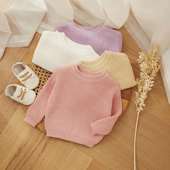 MISOWMNJOY Children Boy Girl Knit Sweater for Winter Kids Clothes Causal Solid Color Long Sleeve Pullover Tops Toddler Jumpers 1