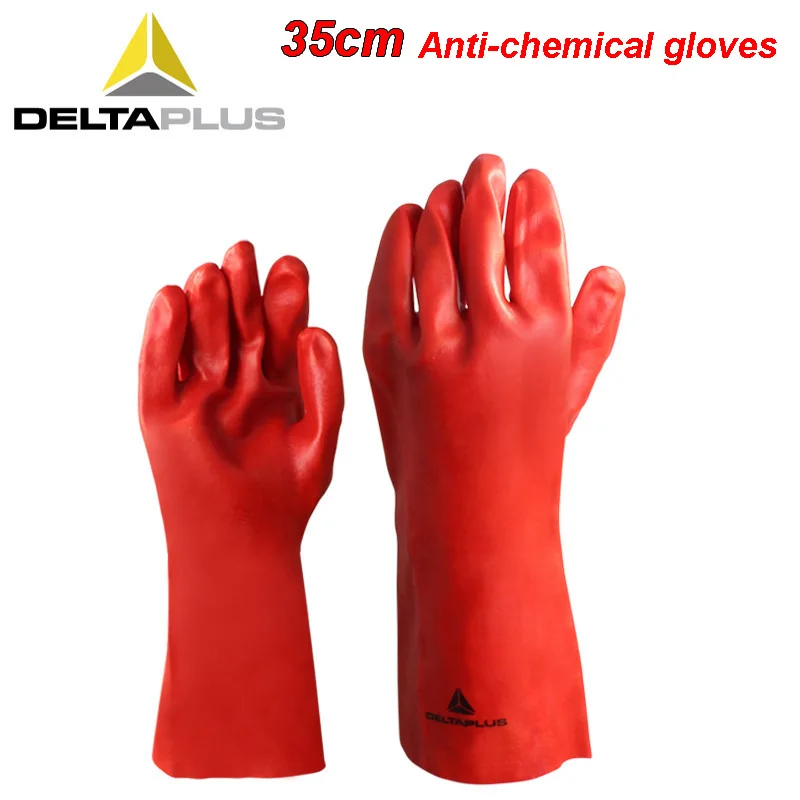 DELTAPLUS Protective gloves Red 35CM PVC impregnated lengthening and thickening durable Chemical protection Safety gloves