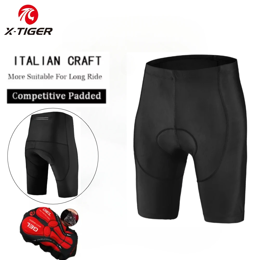 X-TIGER Men Cycling Shorts with Back Pocket 5D Gel Padded Anti-Slip Leg Grips Biking Riding Half Pants Tights Mtb Bike Shorts