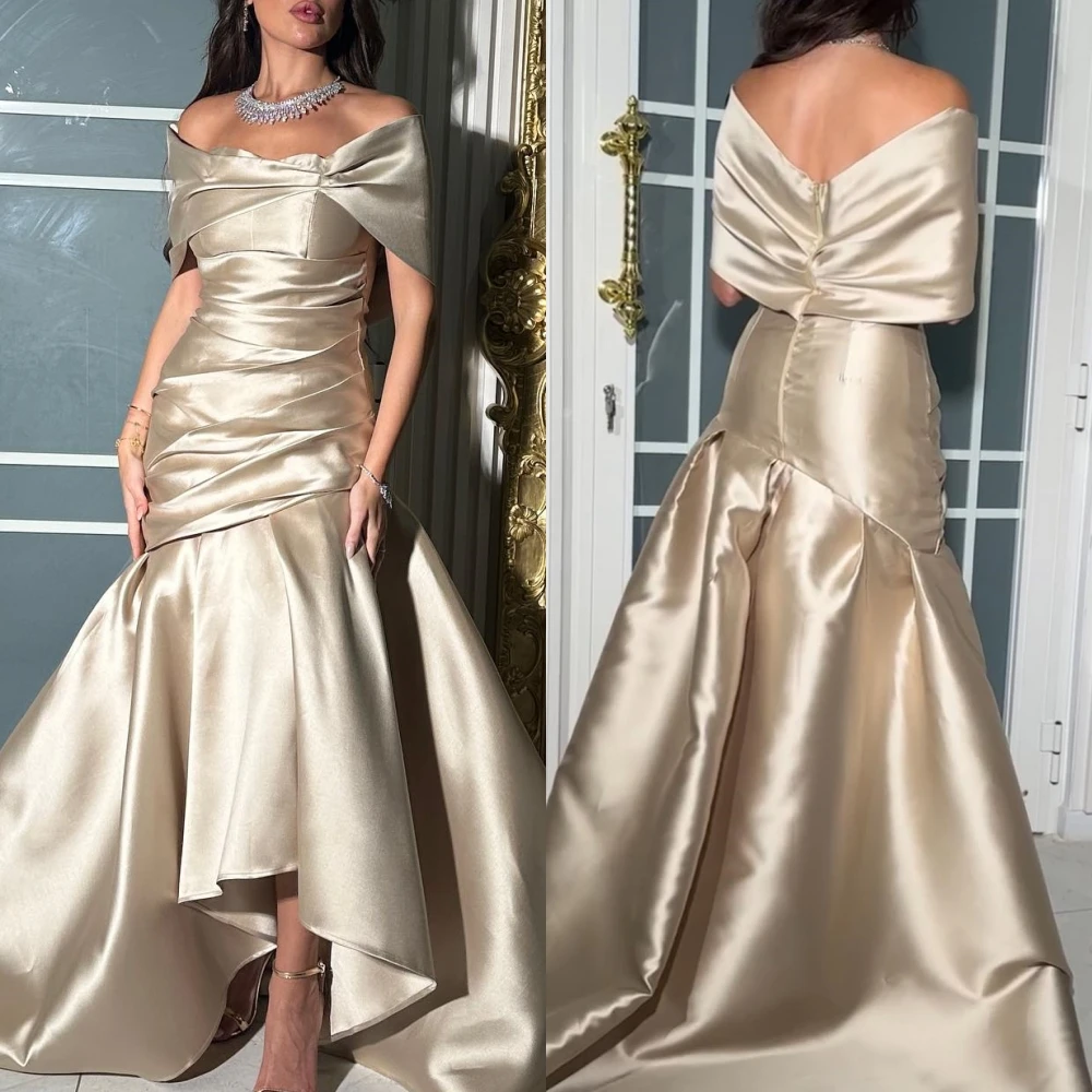 

Sexy High Quality Off-the-shoulder Mermaid Quinceanera Dresses Shirred Skirts Sweep/Brush Satin Prom vestidos elegantes