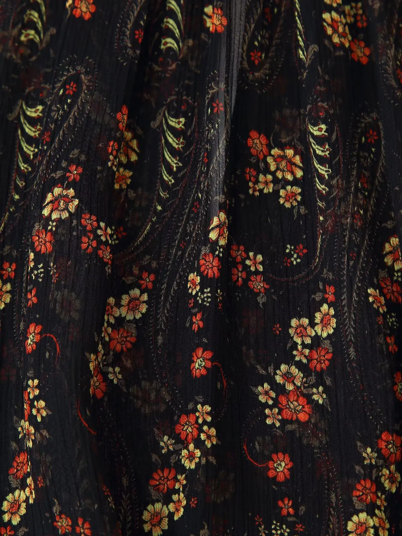 Women Floral Print A-Line Mini Dress Female Half High Collar Perspective Long Sleeve Dress Spring French Style Elegant Dress