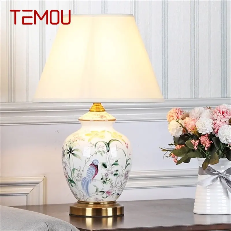 

TEMOU Ceramic Table Light Dimmer Modern Luxury White Pattern Desk Lamp LED For Home