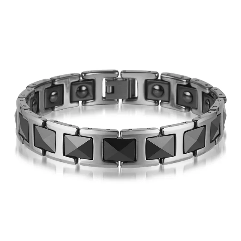 

Tungsten Couple Health Bracelet Black Ceramic Silver Color Pyramid Boy Black Gallstone Bracelet