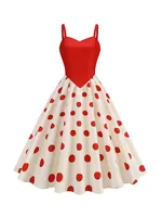Women Summer Dresses Sleeveless Spaghetti Straps Polka Dot Print Retro Vintage 50s A Line Party Dress