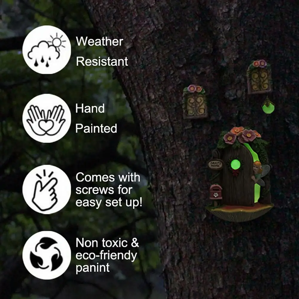 

Woodland Fairy Door Fairy Garden Decor Miniature Street Lamp Window Door Figurines Tree Sculpture Statues for Indoor Outdoor