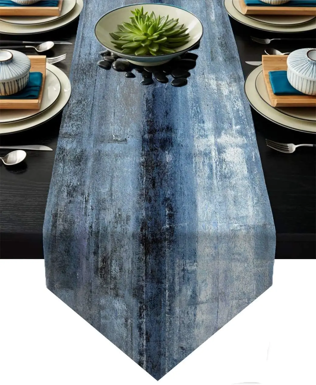 

Abstract Blue Grey Linen Table Runners Dresser Scarves Table Decor Farmhouse Dining Table Runners Holidays Party Decorations