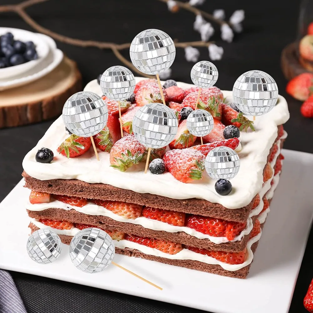 10 Stück 2–5 cm Disco-Spiegelkugel-Kuchenkarten-Einsatz für Geburtstag, Hochzeit, Valentinstag, Weihnachten, Karneval, Party, Kuchendekoration – Detail 10