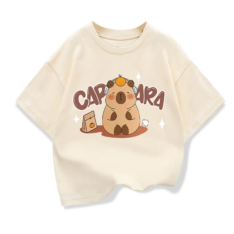 Capybara Pattern Girl T-Shirt Short Sleeve Girls' Summer Clothes Boys Girls Tops Tees Children's T-Shirt Fashion Girl Clothing
