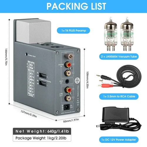 Douk Audio 5654 진공관 Phono Stage Preamp for Home 턴테이블 헤드폰 앰프 w/VU 미터 TV/MP3/Phone 용 스테레오 오디오 프리 앰프 6