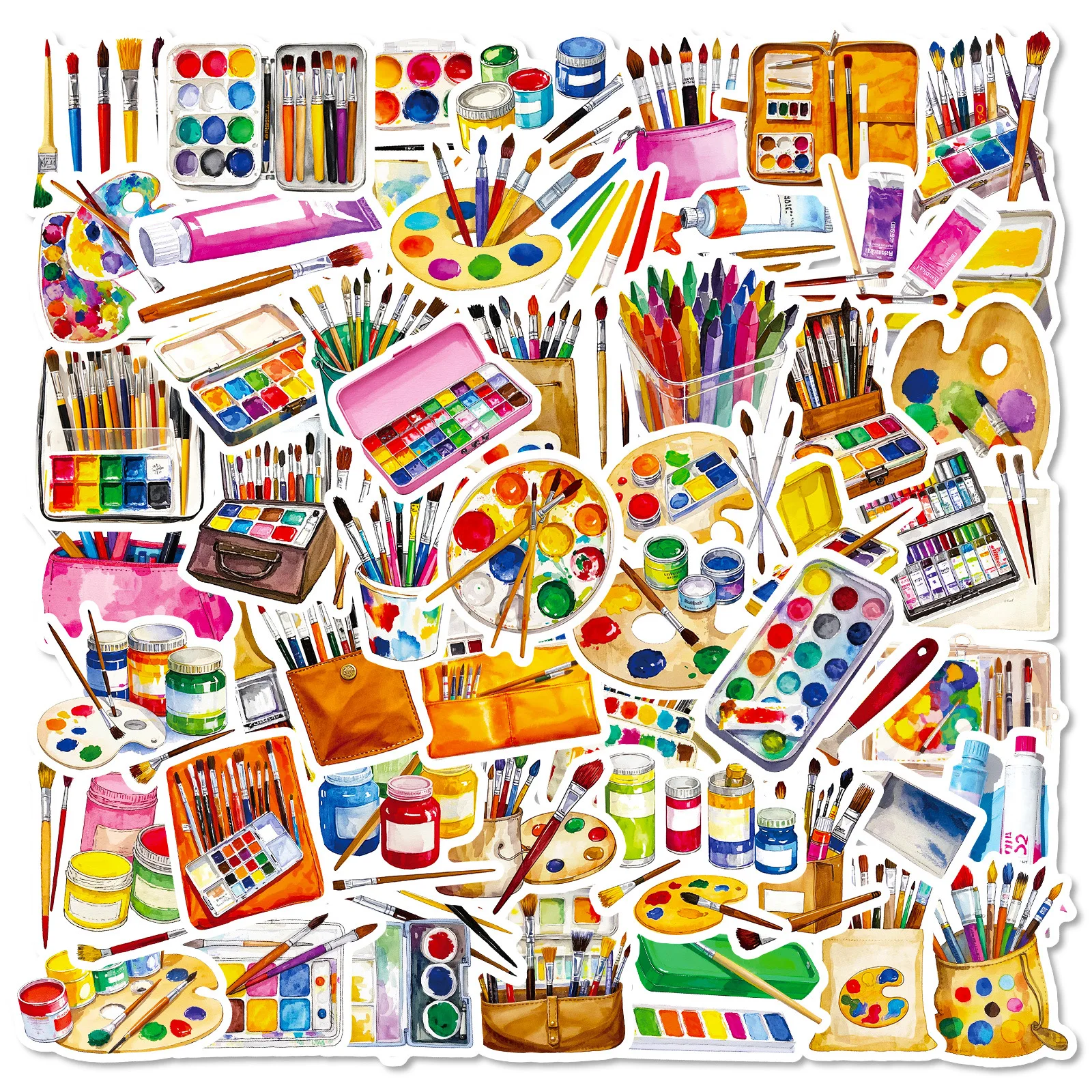 Set da 56 pezzi di strumenti da disegno Adesivi per doodle Stile INS Tavolozza di pennelli Studente Cancelleria Notebook Laptop Decalcomanie decorative