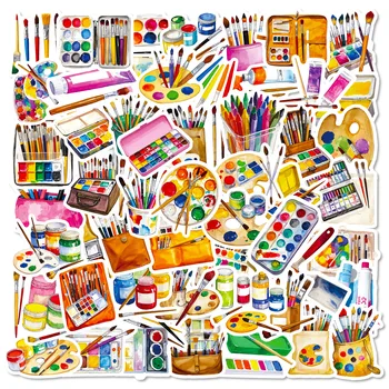 Set da 56 pezzi di strumenti da disegno Adesivi per doodle Stile INS Tavolozza di pennelli Studente Cancelleria Notebook Laptop Decalcomanie decorative