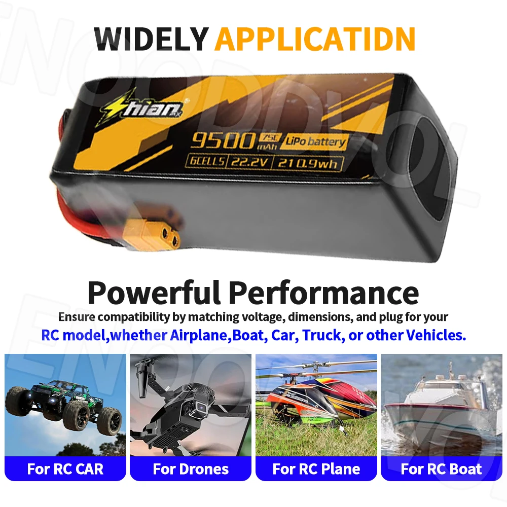 Batterie Lipo Drone 22.2V 9500mAh 6S 75C XT60/T Plug