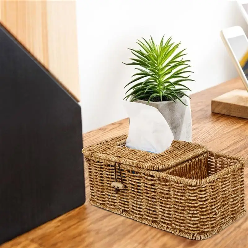 Large Size Woven Storage Box Tissue Holder Natural Paper Container Napkin Box Home Kitchen Bathroom ganization Housewares 2