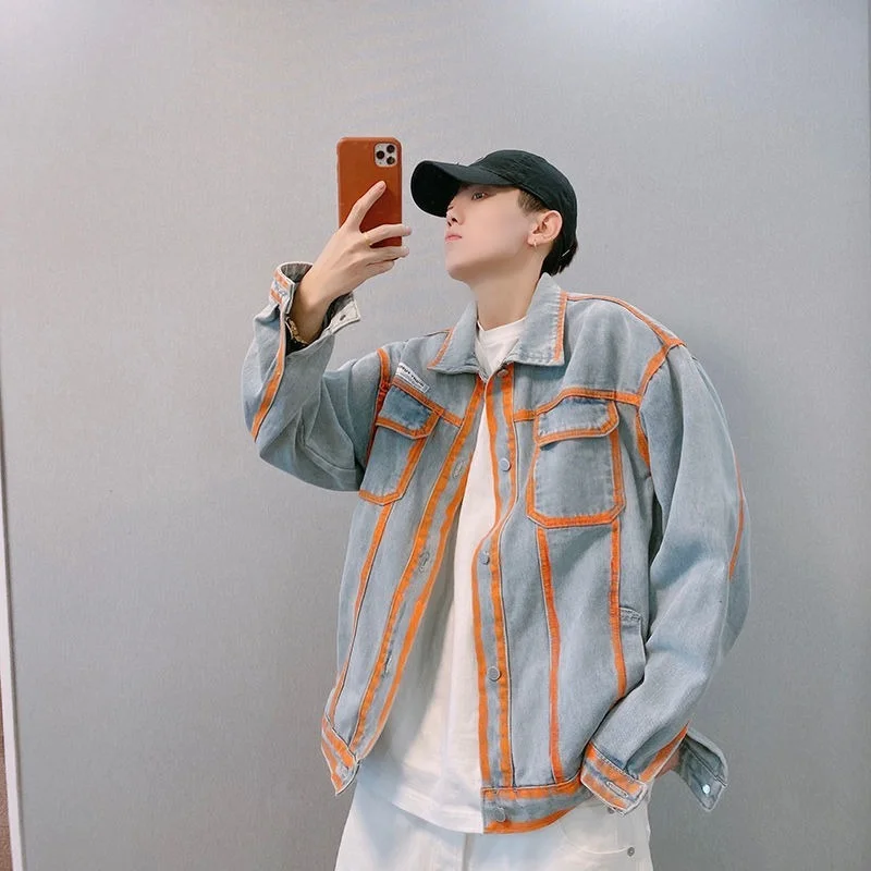 

Men Motorcycle Denim Jacket and Coats Men's Jeans Jacket Men Tops Streetwear Harajuku Hip Hop Vintage Safari Style