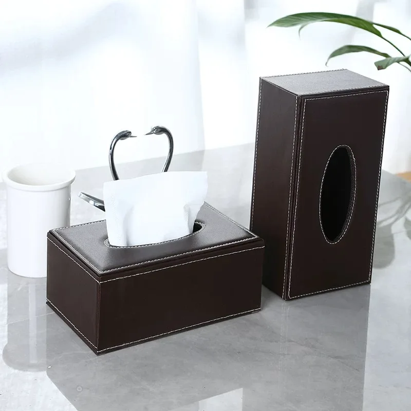 Light Luxury Leather Tissue Box, Living Room and Dining Room Napkin Holder, Kitchen Storage Supplies, Leather Car Tissue Holder 2