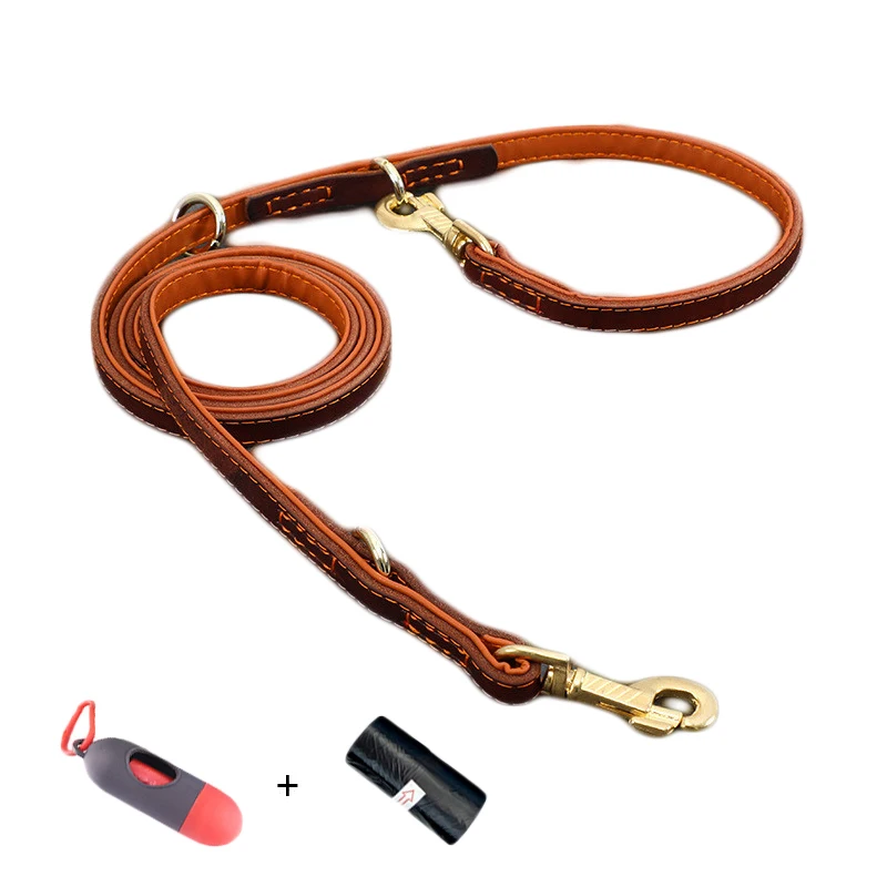 Leather Dog Leash Running Hands Free P Dog Leash For a Dog 2.5M Long Leashs Collars Double Short Leash Rope For Large Dogs Puppy 