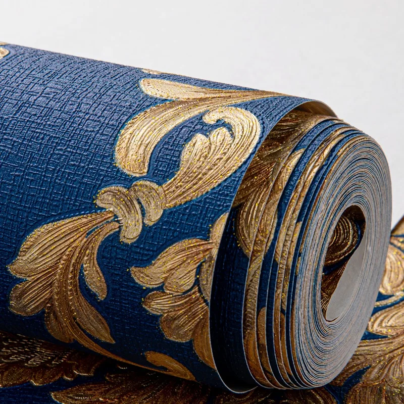 Papel de Parede Azul 3d para Decoração Papel de Parede Estilo Europeu Papel de Parede Damasco Quarto Sala Sofá tv Fundo Luxo