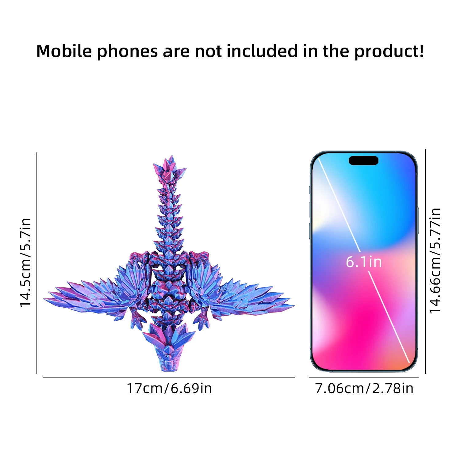 3D printed crystal flying dragon movable joint pterosaur ornament with wings, handmade children's toy 2