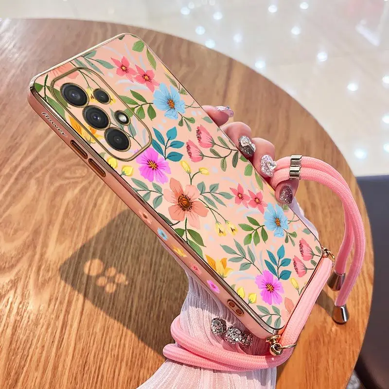 Vibrant Floral Lanyard Plating Phone Case Cover