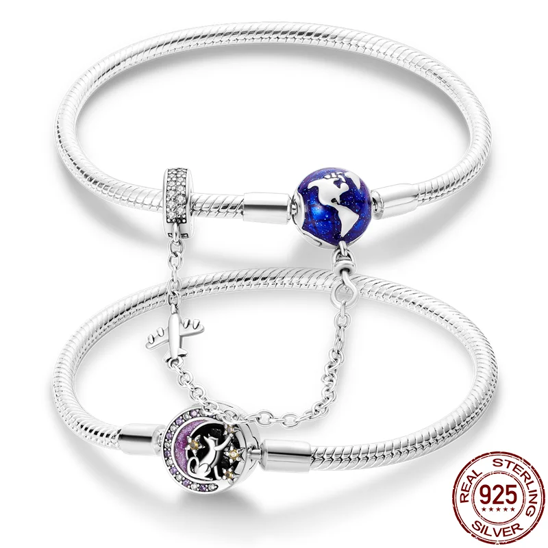 

Bracelet Silver 925 Original 17-20CM Star Moon Cat Sunflower Tree Of Life Zircon Bracelets Fit DIY Charms Birthday Jewelry Gifts