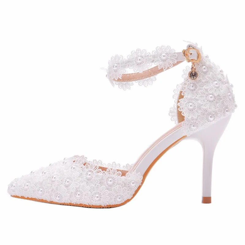 S3cf5c7333a464526869bfd2ece445697G Elegant Pointy Lace Rhinestone Bridal High Heel Sandals for Women