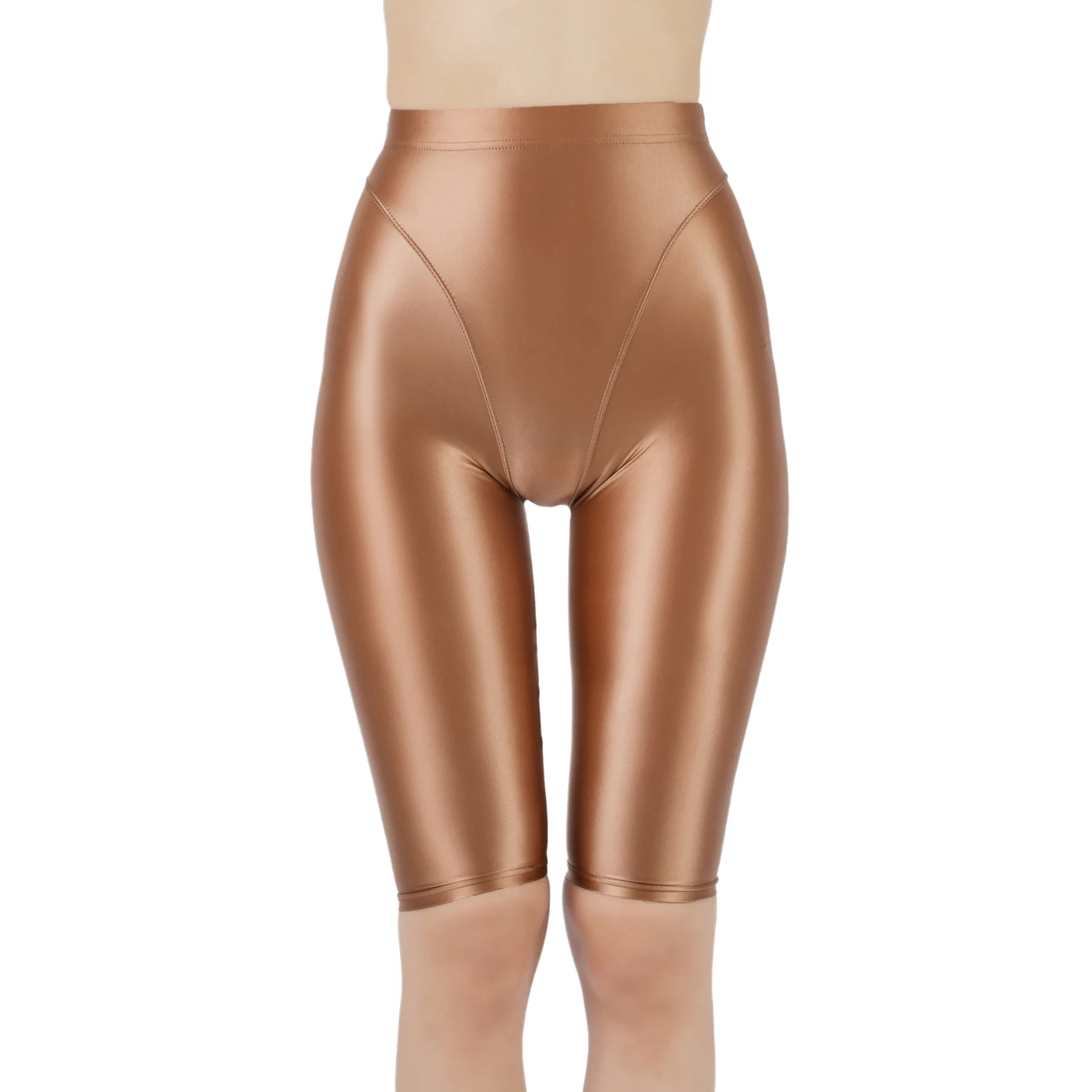 thumbnail image 1 of Mallas de dos piezas con efecto brillante al óleo para mujer, pantalones cortos de gimnasia, ballet, cintura alta, elásticas, para motociclista, yoga, fitness y deportes, 1 of 5