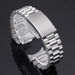 Silver Stainless Steel Curved Watch Strap - Fashion & Business Bracelet with Folding Buckle (A - Silver - 18mm)