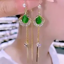  The New Long Ginkgo Tassel Anti-ear-loss Thread Temperament Niche Light Luxury High Sense Thin Face Earring Earrings 