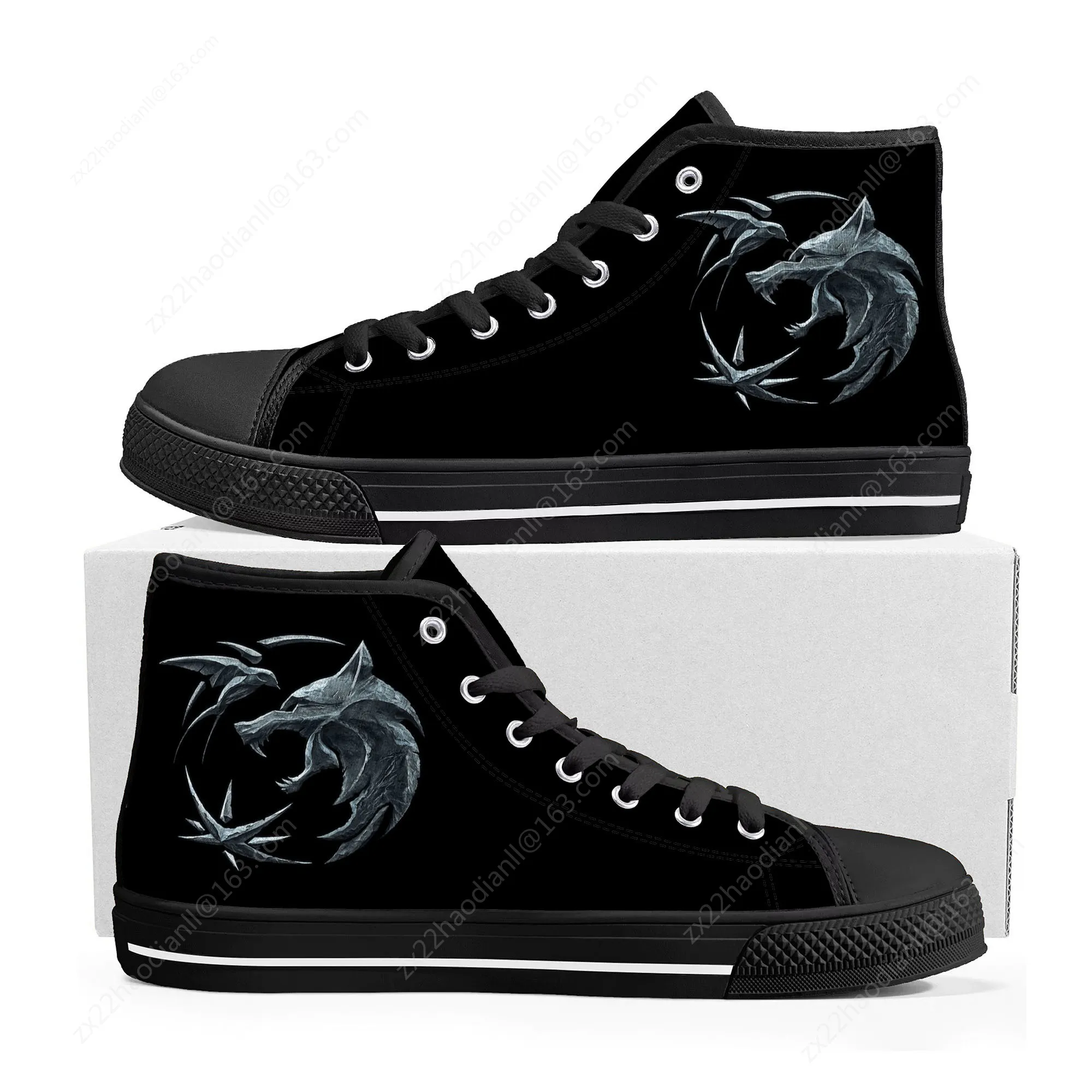 The-Witcher High Top Sneakers Mens Womens Teenager High Quality Symbol Wolf Canvas Sneaker couple Shoe Casual Custom Made Shoes