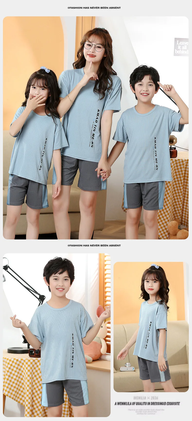 2 pieces for boys and girls pajamas Summer parent-child thin short sleeve cute neutral children's set Cute Children's homewear